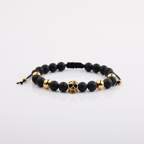 Other - Skulls Gold Matte Black Onyx Bracelet #LTS0101